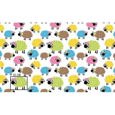 Tkanina bawełniana owce kolorowe