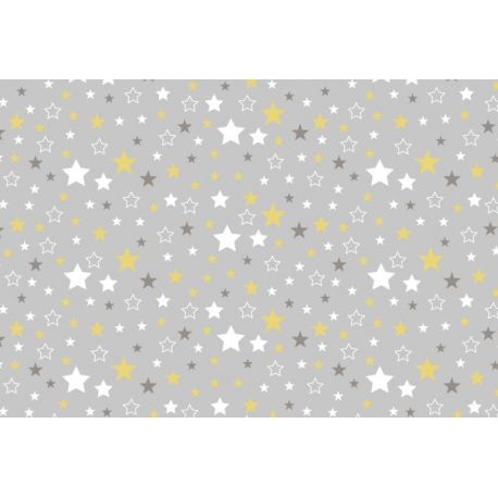 Tkanina bawełniana gwiazdki szaro - żółte