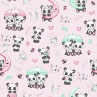 Tkanina flanelowa panda różowa 669